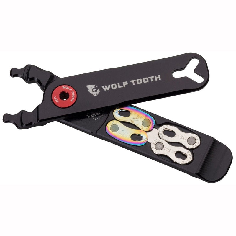 Load image into Gallery viewer, Wolf Tooth 7075-T6 Aluminum Master Link Combo Pliers with Orange Bolt - Lightweight Multi-Tool for Chain Master Links, Tire Levers, Presta Valve &amp; Tire Stem Wrench, Bike Maintenance &amp; Trail-Ready Accessory

