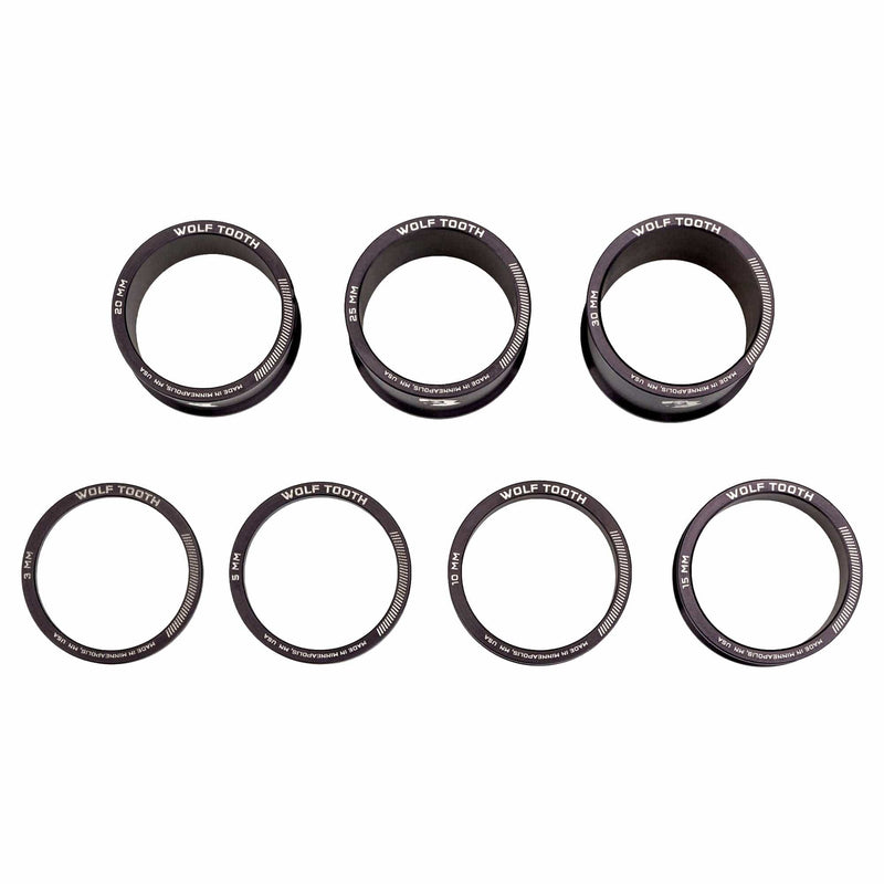 Load image into Gallery viewer, Wolf Tooth Headset Spacer Kit 3, 5,10, 15mm, Black
