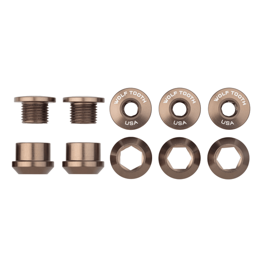 Wolf Tooth 1x Chainring Bolt Set - 6mm Aluminum, Dual Hex for Easy Installation, Compatible with Drop-Stop Chainrings & Single Chainring Bikes