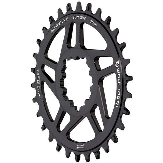 Wolf Tooth Direct Mount Chainring - 28t, SRAM Direct Mount, Drop-Stop B, For SRAM 3-Bolt Boost Cranks, 3mm Offset, Black