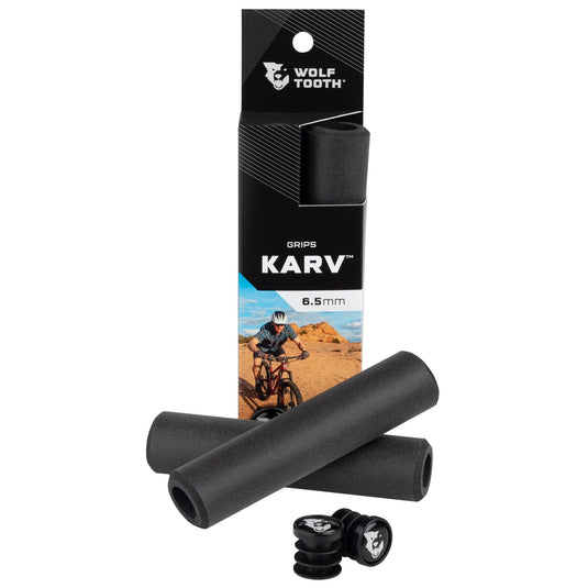 Wolf Tooth Karv Red Silicone Bike Grips - 6.5mm Thick, Vibration-Damping, Tacky All-Weather Grip for Mountain Bike handlebars