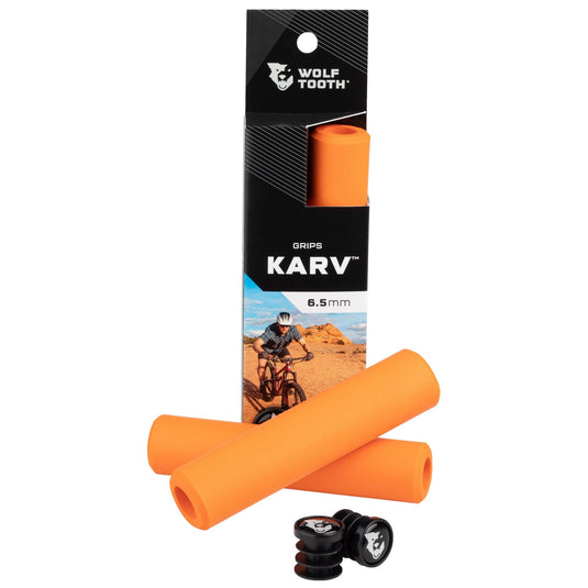 Wolf Tooth Karv Red Silicone Bike Grips - 6.5mm Thick, Vibration-Damping, Tacky All-Weather Grip for Mountain Bike handlebars