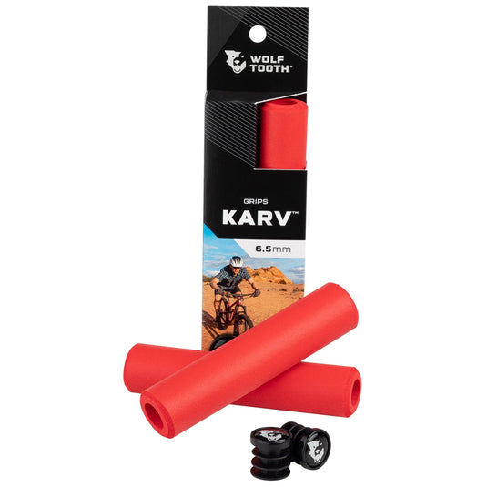 Wolf Tooth Karv 6.5mm Silicone MTB Grips - Vibration Damping, All-Weather Tacky Grip, Red & Yellow for Long-Ride Comfort and Reduced Hand Fatigue