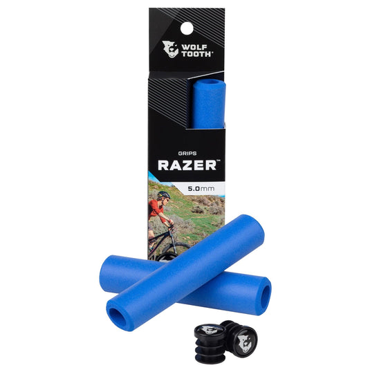 Wolf Tooth Razer Handlebar Grips 5mm Yellow Silicone Weather-Resistant, Low Profile Vibration-Damping MTB Grips with Bar End Plugs