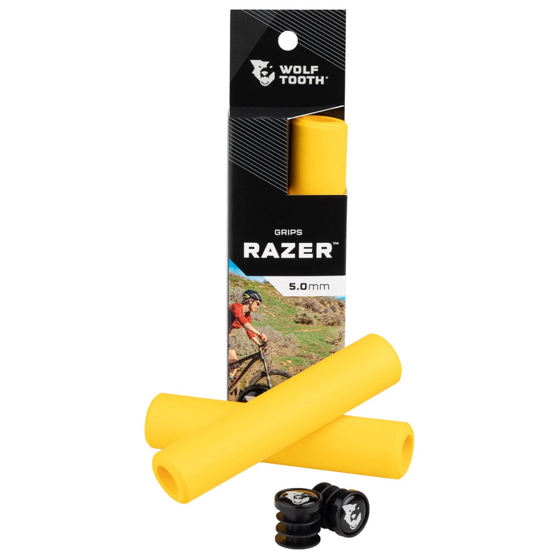 Load image into Gallery viewer, Wolf Tooth Razer Silicone Bike Handlebar Grips - 5mm Thin, Low Profile, Vibration Damping, Weather-Resistant, Blue, Compatible with All Mountain Bikes
