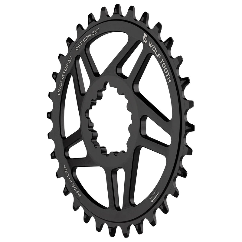 Load image into Gallery viewer, Wolf Tooth Drop Stop Chainring 32t SRAM Direct Mount 6mm Offset Aluminum Black
