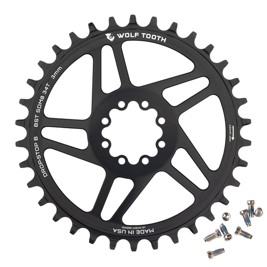 Wolf Tooth Direct Mount Chainring - 28t, SRAM Direct Mount, Drop-Stop B, For SRAM 8-Bolt Cranksets, 3mm Offset, Black