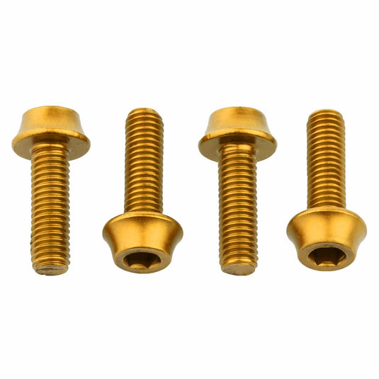 Pack of 2 Wolf Tooth Water Bottle Cage Bolts, M5x15mm, 4 Piece, Aluminum, Gold