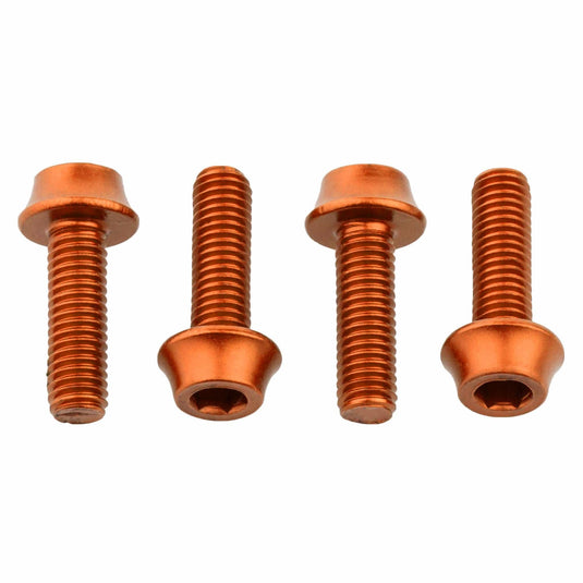 Pack of 2 Wolf Tooth Water Bottle Cage Bolts, M5x15mm, 4 Piece, Aluminum, Orange