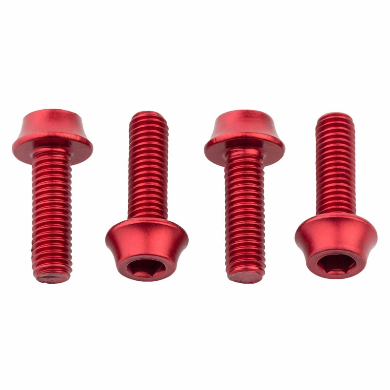 Load image into Gallery viewer, Pack of 2 Wolf Tooth Water Bottle Cage Bolts, M5x15mm, 4 Piece, Aluminum, Red
