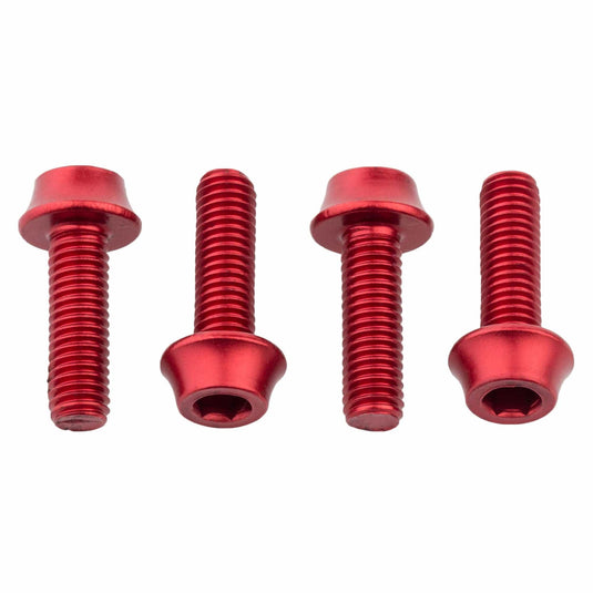 Pack of 2 Wolf Tooth Water Bottle Cage Bolts, M5x15mm, 4 Piece, Aluminum, Red