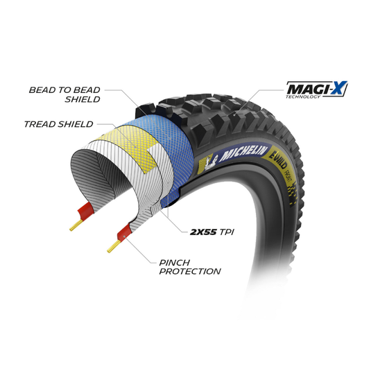 Michelin E-WILD RACING LINE Mountain Tires – Tubeless Ready, MAGI-X Compound, Folding Bead, High Traction for 27.5" & 29" E-Bike & Enduro Use