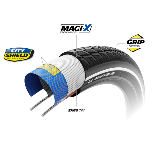 Michelin City Touring TT Road Tire, 27.5x2.20, Folding, TT, MAGI-X, City Shield, 3x62, Black