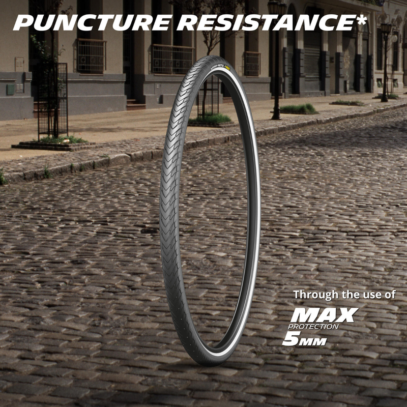 Load image into Gallery viewer, Michelin Protek Max Bicycle Tires 700c — Durable City Rubber Tread, 5mm Puncture Protection, Reflective Sidewalls, Ideal for Urban &amp; Commuter Cycles
