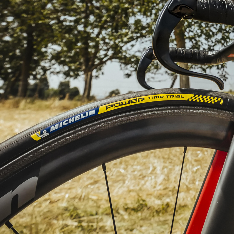 Load image into Gallery viewer, Michelin Power Time Trial Tires – High-Performance Carbon Race Tires with Race-2 Compound, 3x180 TPI, Folding Clincher for Triathlon &amp; Time Trial Racing

