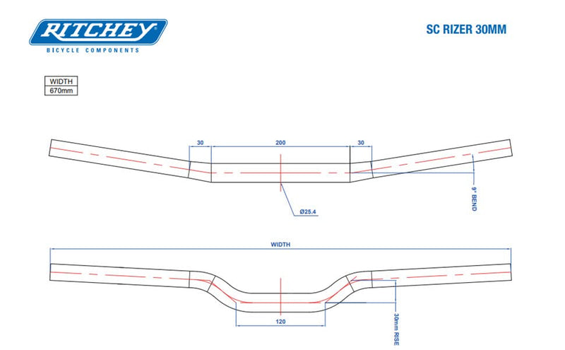 Load image into Gallery viewer, Ritchey Comp SC Rizer Handlebar 670mm 30mm Rise 9d Sweep 25.4 Bar Clamp Black
