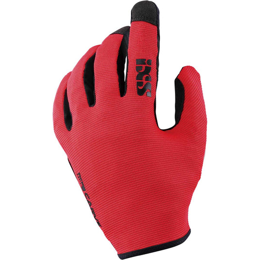 iXS Carve Mens Mountain Bike Full Finger Gloves, Flo Red, Slip On, Medium