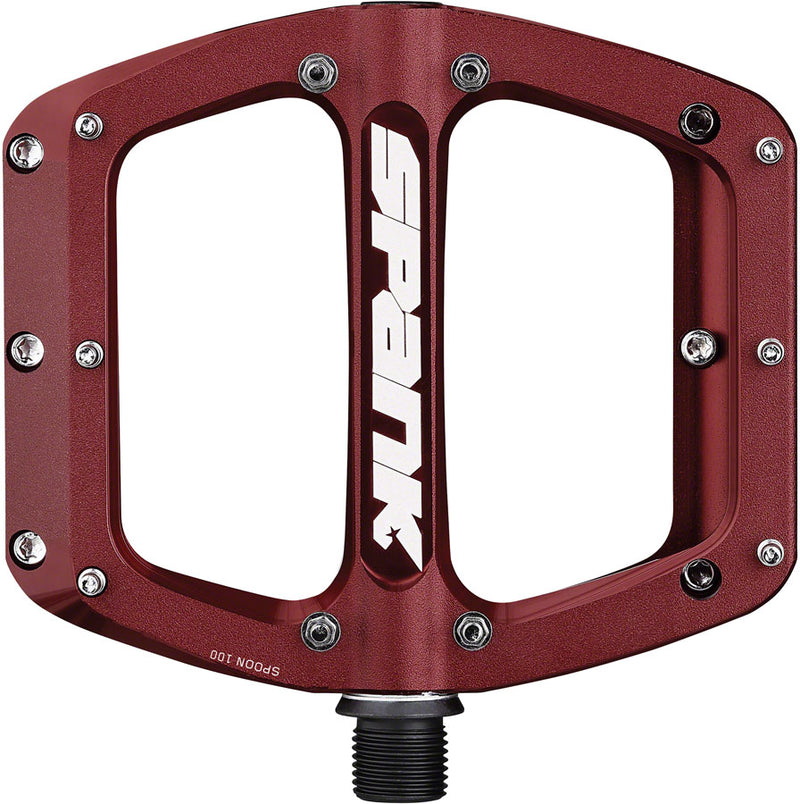 Load image into Gallery viewer, Spank Spoon 110 Platform Pedals 9/16&quot; Concave Alloy Body Replaceable Pins, Red
