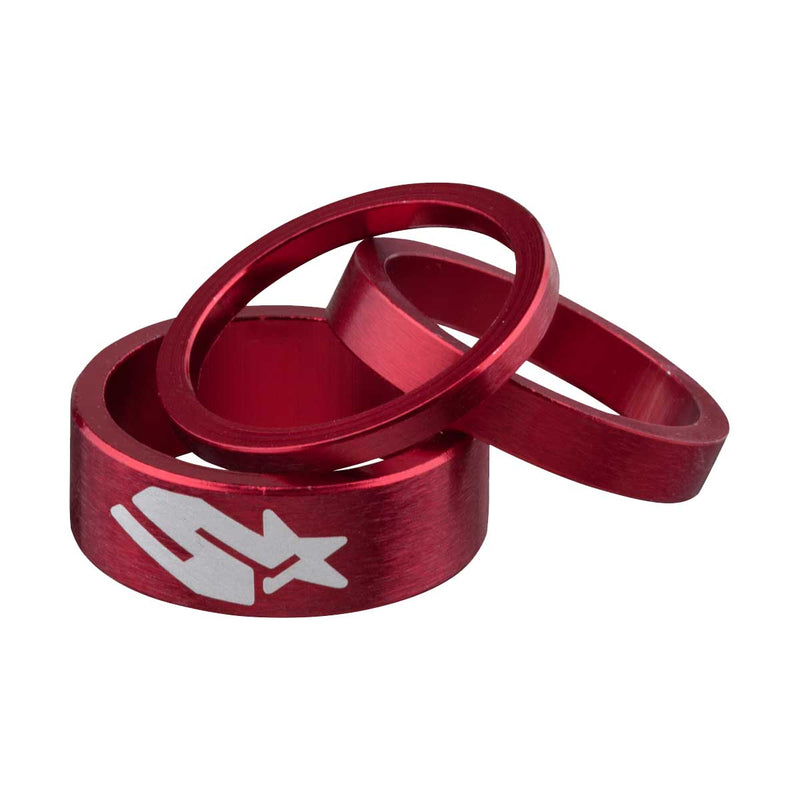 Load image into Gallery viewer, SPANK Spacer Kit 3/6/12mm Red Brushed Anodized With Laser Logo
