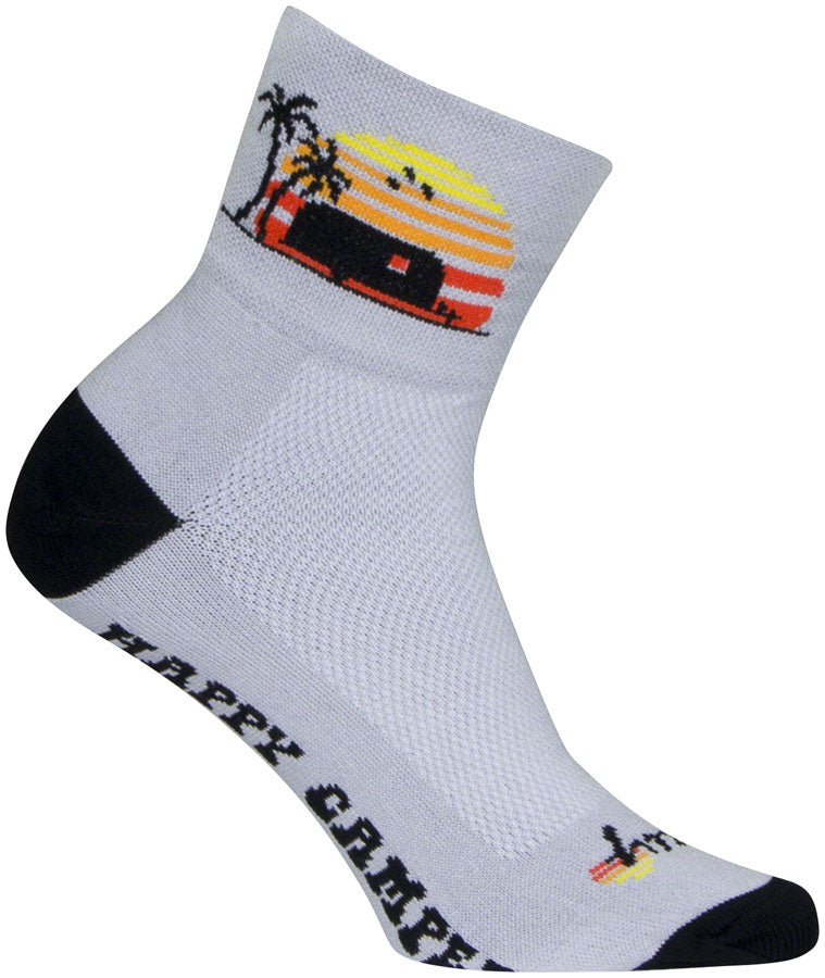 Load image into Gallery viewer, SockGuy Classic Happy Camper Socks - 3 inch, Gray/Black/Orange, Small/Medium
