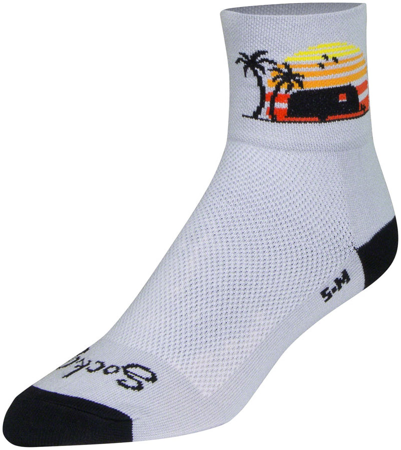 Load image into Gallery viewer, SockGuy Classic Happy Camper Socks - 3 inch, Gray/Black/Orange, Small/Medium
