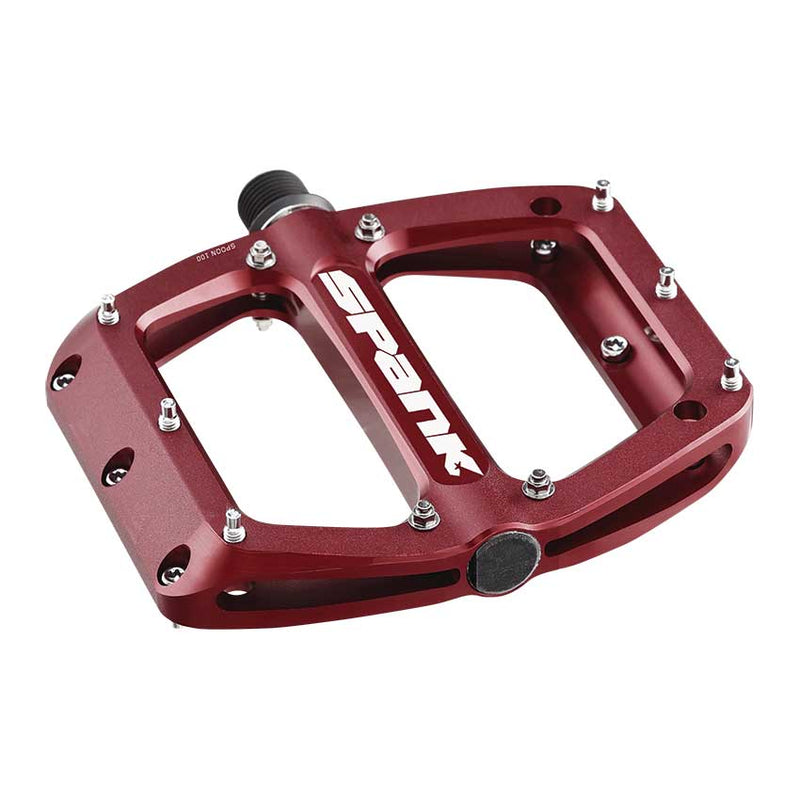 Load image into Gallery viewer, Spank Spoon 90 Platform Pedals 9/16&quot; Concave Aluminum Body Replaceable Pins Red
