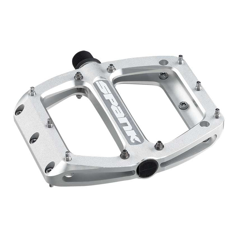 Load image into Gallery viewer, Spank Spoon 90 Platform Pedals 9/16&quot; Concave Alloy Replaceable Pins Raw Silver
