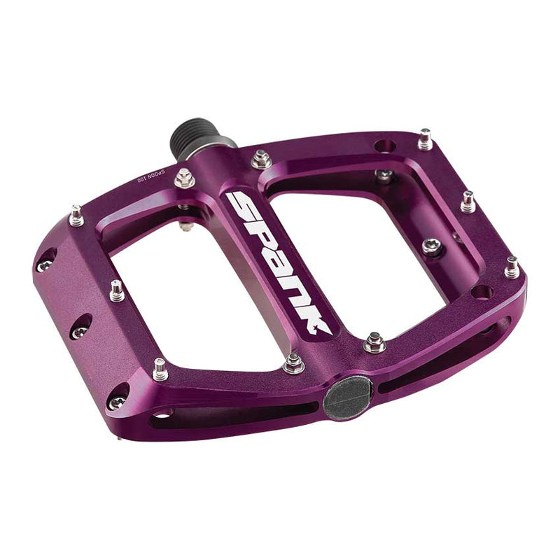 Load image into Gallery viewer, Spank Spoon 90 Platform Pedals 9/16&quot; Concave Alloy Body Replaceable Pins Purple
