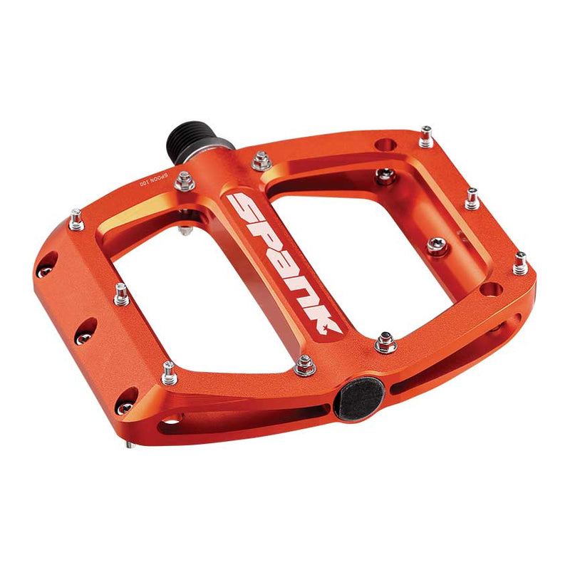 Load image into Gallery viewer, Spank Spoon 90 Platform Pedals 9/16&quot; Concave Alloy Body Replaceable Pins Orange
