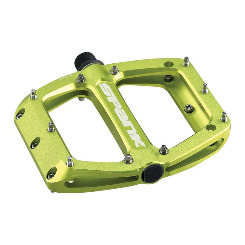 Load image into Gallery viewer, Spank Spoon 110 Platform Pedals 9/16&quot; Concave Alloy Body Replaceable Pins Green
