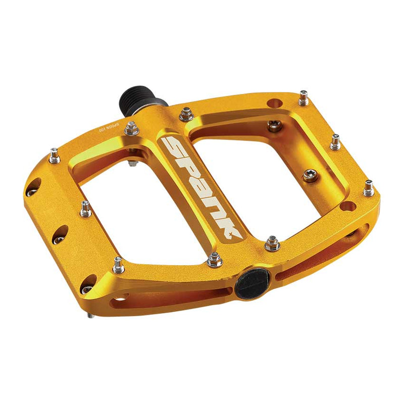 Load image into Gallery viewer, Spank Spoon 100 Platform Pedals 9/16" Concave Alloy Body Replaceable Pins Gold
