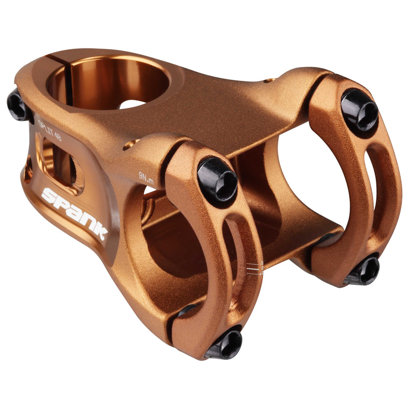 Load image into Gallery viewer, SPANK SPLIT 48mm Bronze Aluminum Bike Stem - Ultra-Short Zero-Rise, CNC 3D Forged Alloy, Micro-Adjust Fit, ASTM Enduro &amp; Trail Compatibility, Lightweight &amp; Stress-Relieved Design for Mountain, Enduro, E-Bike, All-Mountain Riding
