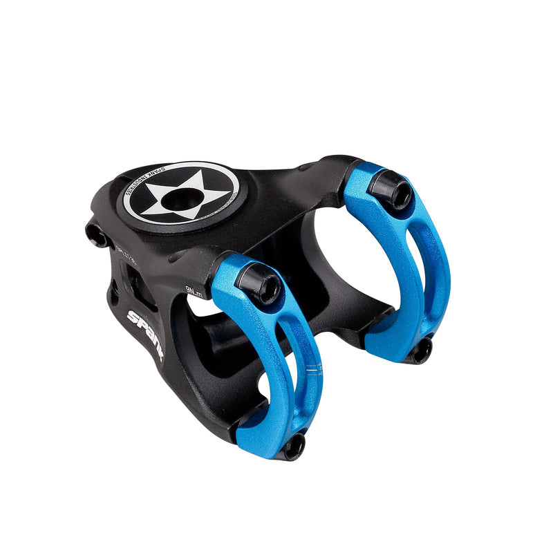 Load image into Gallery viewer, SPANK SPLIT 35 Stem - Lightweight Aluminum Single Crown Handlebar Stem with Micro-Adjust Fit, Zero-Degree Rise, CNC 6-Series Alloy, Optimized for Enduro, Trail &amp; E-Mountain Bikes, Blue, 35mm Diameter
