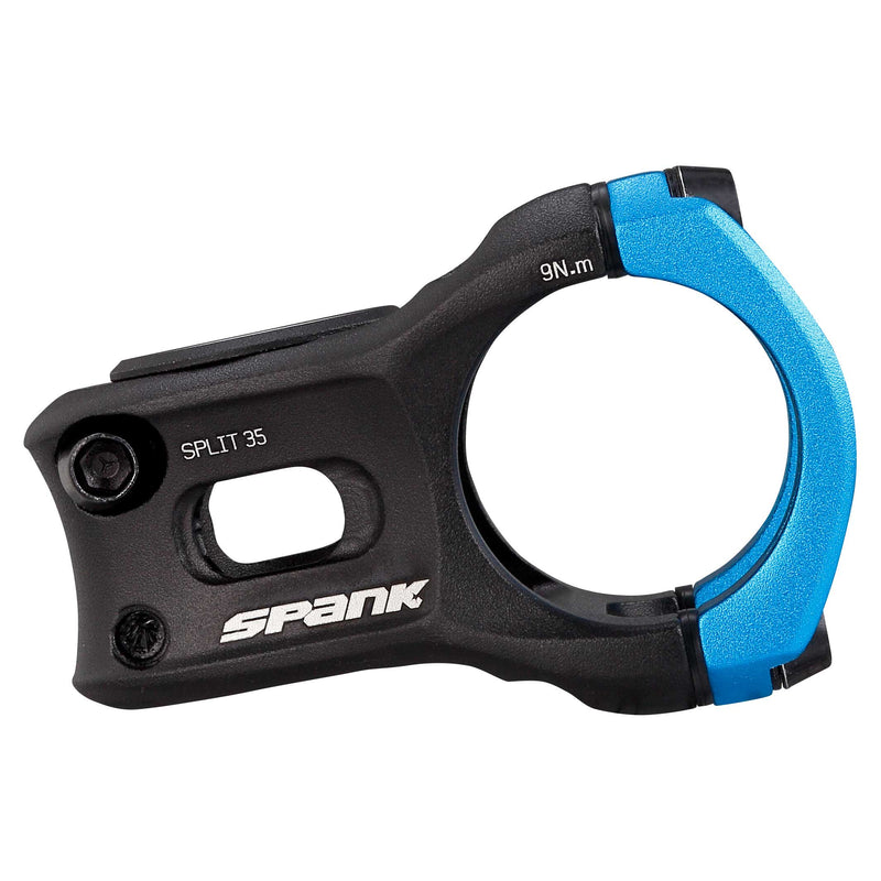Load image into Gallery viewer, SPANK SPLIT 35 Stem - Lightweight Aluminum Single Crown Handlebar Stem with Micro-Adjust Fit, Zero-Degree Rise, CNC 6-Series Alloy, Optimized for Enduro, Trail &amp; E-Mountain Bikes, Blue, 35mm Diameter
