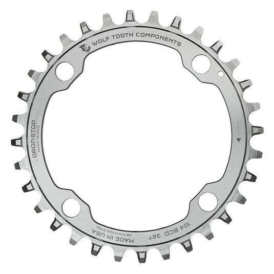 Wolf Tooth Drop Stop A Chainring 32t 104 BCD 9/10/11/12-Spd 88g Stainless Steel