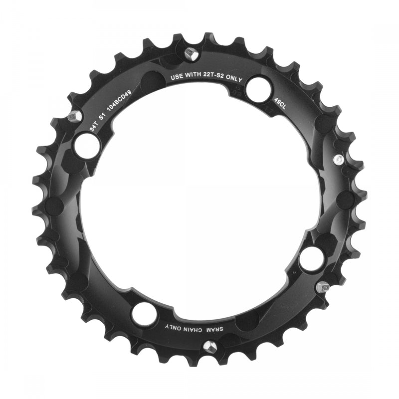 Load image into Gallery viewer, SRAM Outer Chainring 34t 104 BCD Aluminum W/ Medium Overshift Pin Use w/ 22T
