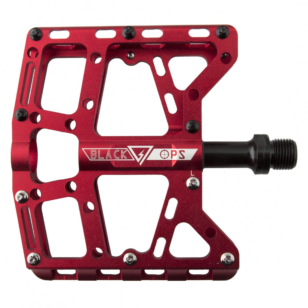 Black Ops TorqLite UL Platform Pedals 9/16" Aluminum Body Replaceable Pins Red
