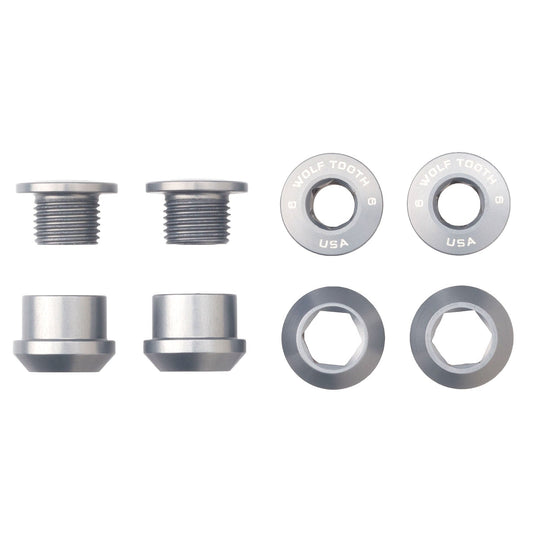 Wolf Tooth Set of 4 Chainring Bolts for 1x use, Dual Hex Fittings, Silver