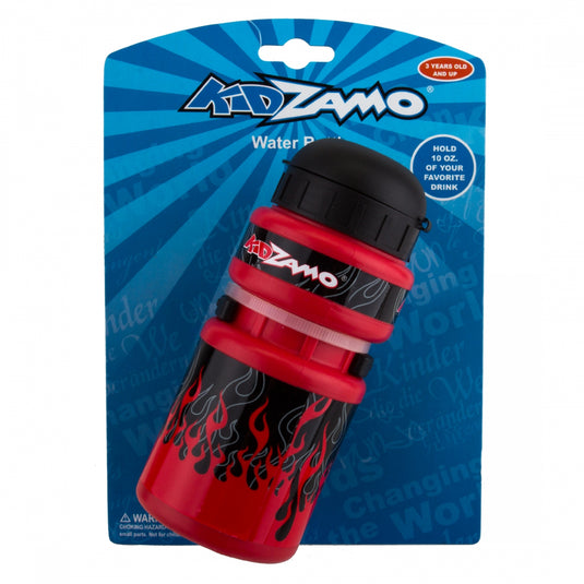 Kidzamo Water Bottle Cage w/ bottle 10oz Red/Flames