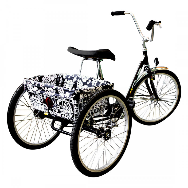 Load image into Gallery viewer, Cruiser Candy Reversible Trike Basket Liner Black/White Hibiscus Trike XL
