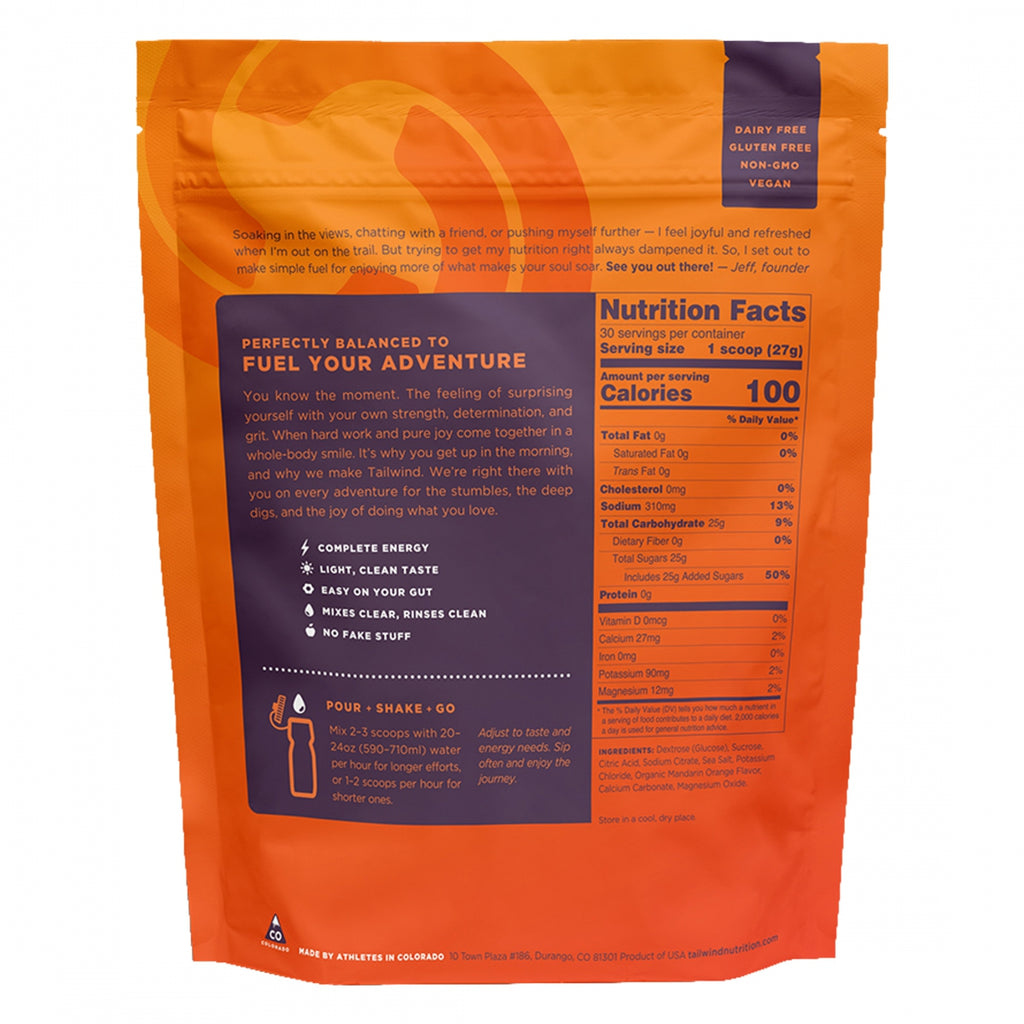 Tailwind Nutrition Endurance Fuel Energy Mandarin Orange 29oz bag