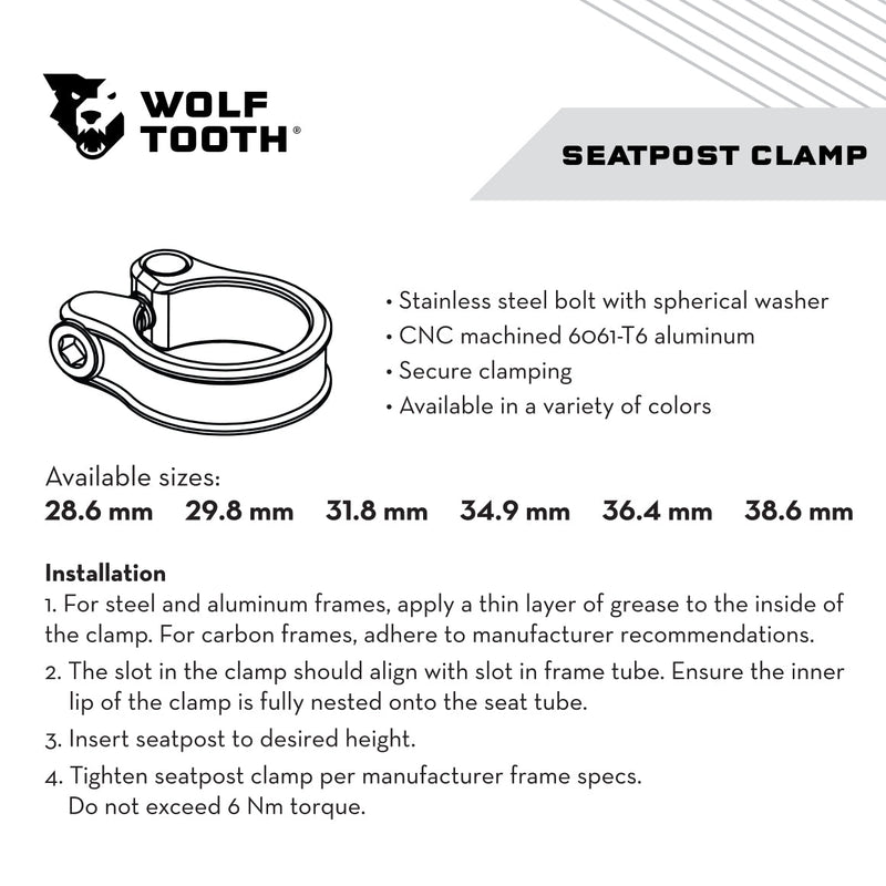 Load image into Gallery viewer, Wolf Tooth Seatpost Clamp - 28.6mm, Aluminum, 11mm Clamping M5 Bolt, Silver
