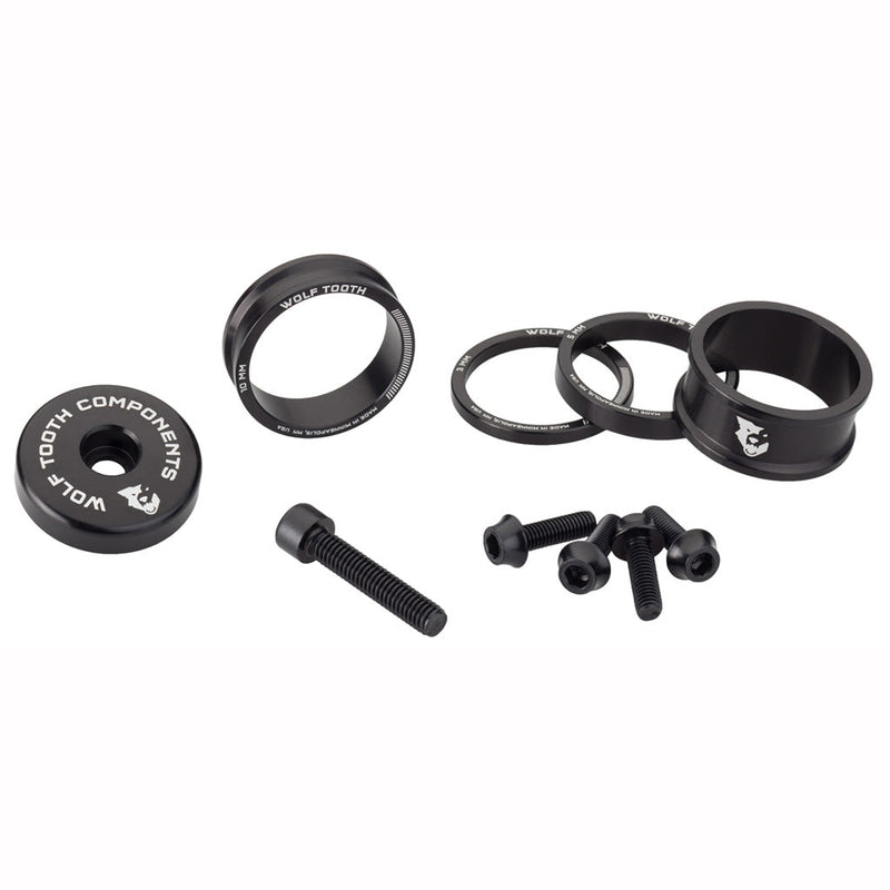 Load image into Gallery viewer, Pack of 2 Wolf Tooth BlingKit: Headset Spacer Kit 3, 5,10, 15mm, Black

