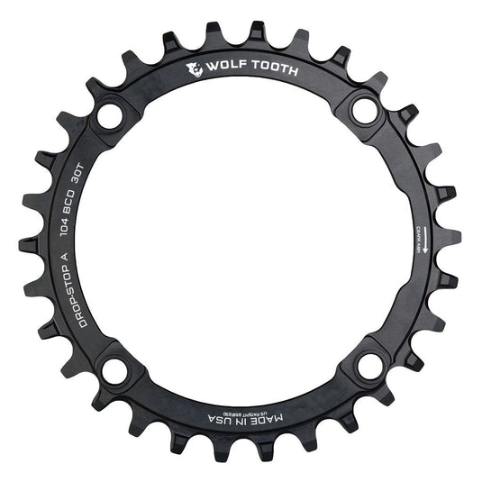 Wolf Tooth Drop Stop A Chainrings 32t 104 BCD 9/10/11/12-Speed 47g Aluminum Blk