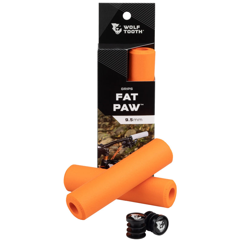 Load image into Gallery viewer, Wolf Tooth Components Fat Paw Grips Orange Dual Density Silicone Bar End Plugs
