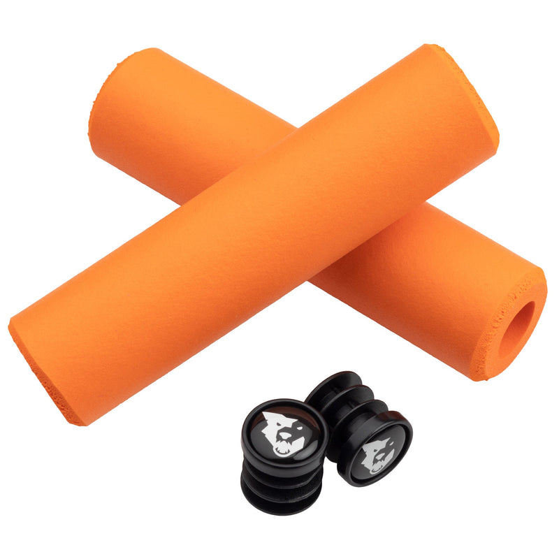 Load image into Gallery viewer, Wolf Tooth Components Fat Paw Grips Orange Dual Density Silicone Bar End Plugs
