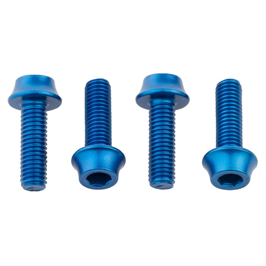 Pack of 2 Wolf Tooth Water Bottle Cage Bolts, M5x15mm, 4 Piece, Aluminum, Blue